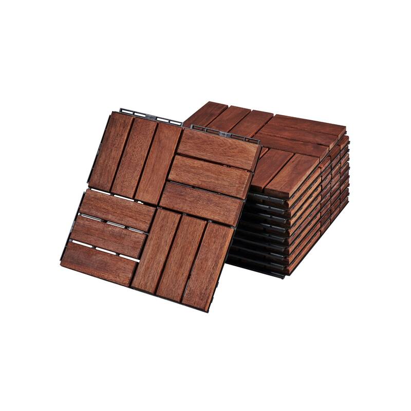 10PCS 12" x 12" Square Brown Acacia Hardwood Outdoor Flooring