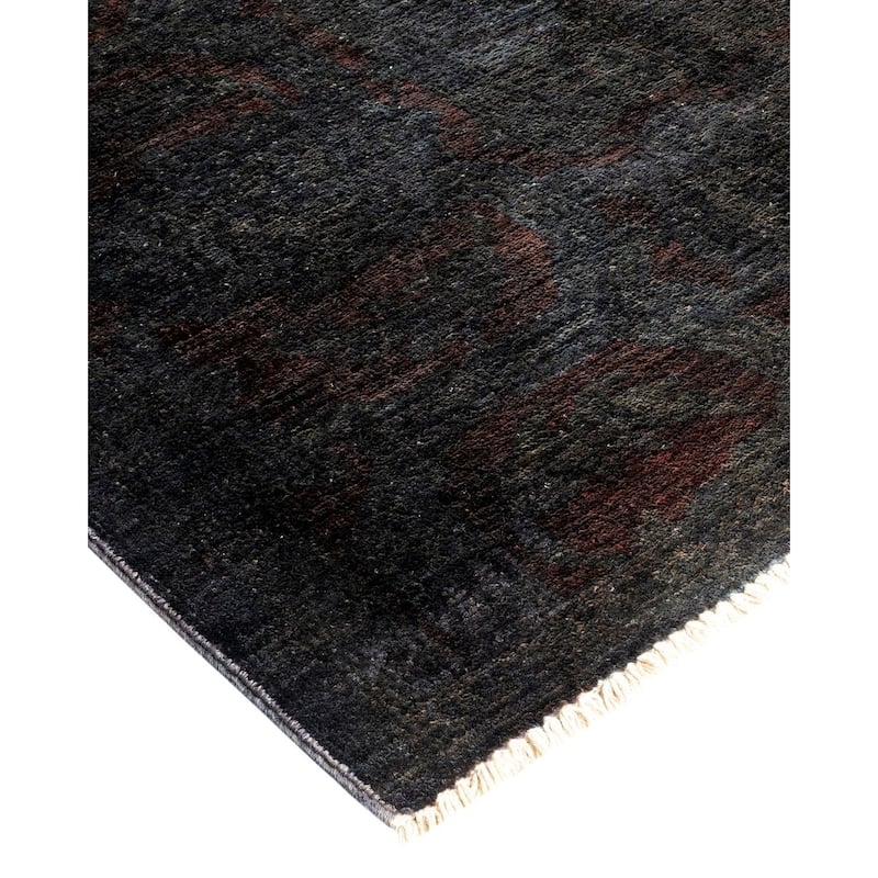 Overton Hand Knotted Wool Vintage Inspired Modern Contemporary Overdyed Black Area Rug - 6' 0" x 8' 8"