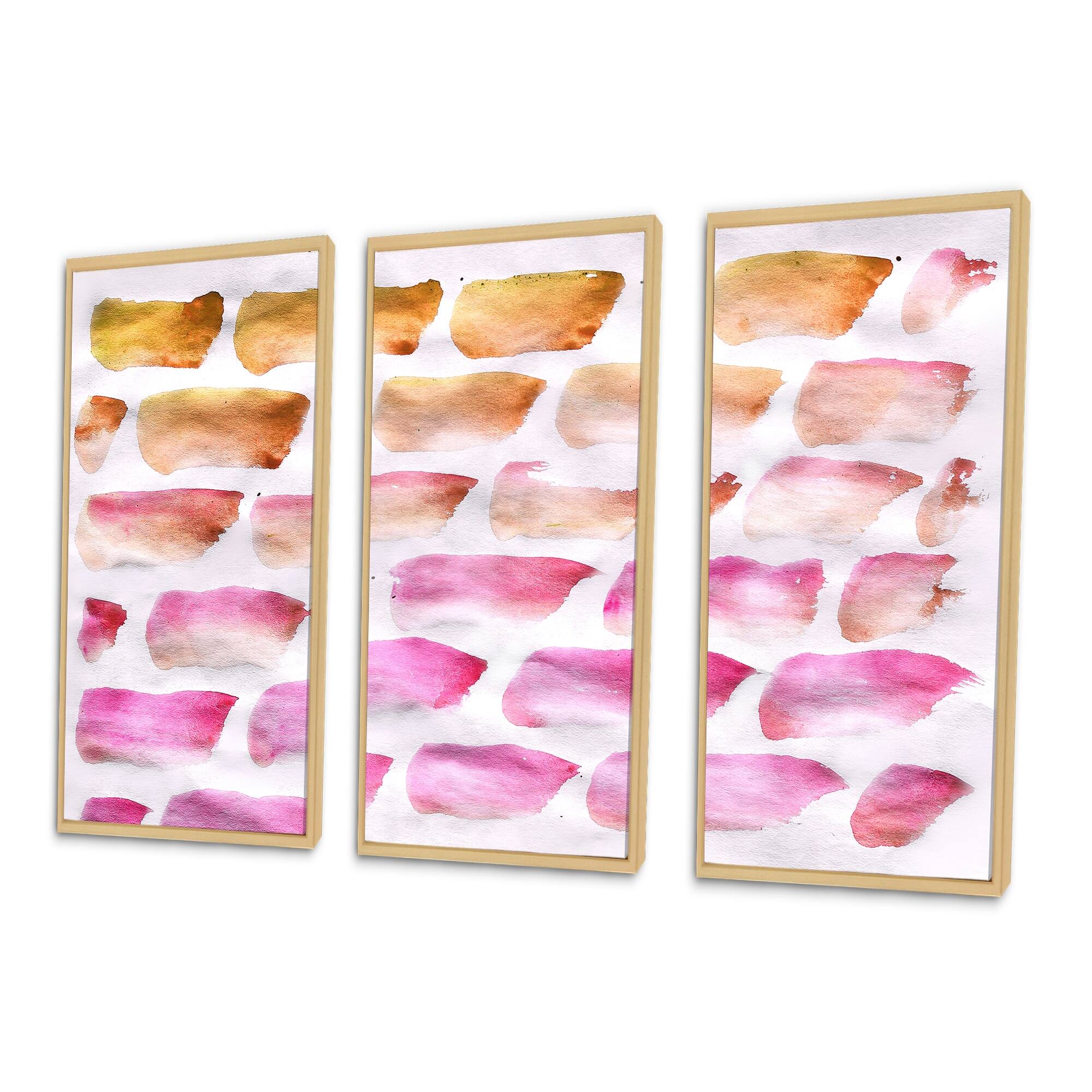 Designart "Pink and Dark Yellow Abstracts Brushes" Modern Framed Wall