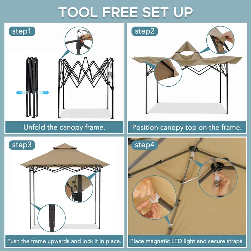 SUNJOY 8' x 5' Pop Up Grill Gazebo Double Tiered Outdoor Gazebo Standing-Height Canopy for BBQ,Picnics, Outdoor Events