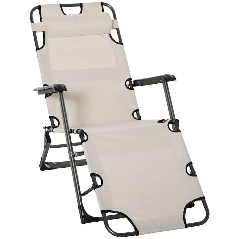 Outsunny 2-in-1 Patio Lounge Chair w/ Pillow, Outdoor Folding Sun Lounger Reclining to 120°/180°, Oxford Fabric