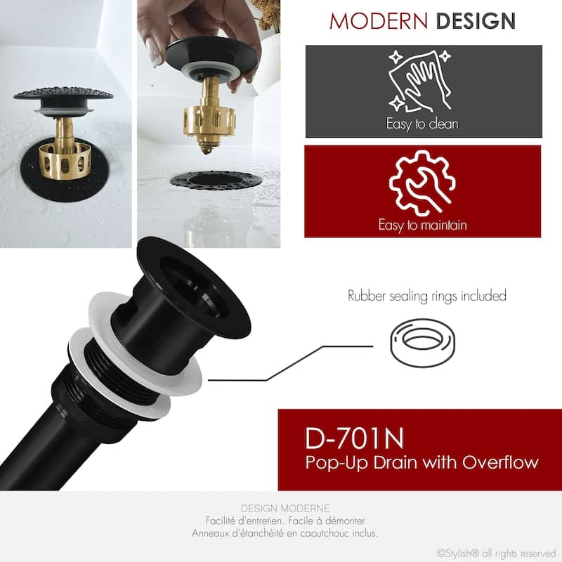 STYLISH Pop-Up Bathroom Sink Drain with Overflow D-701