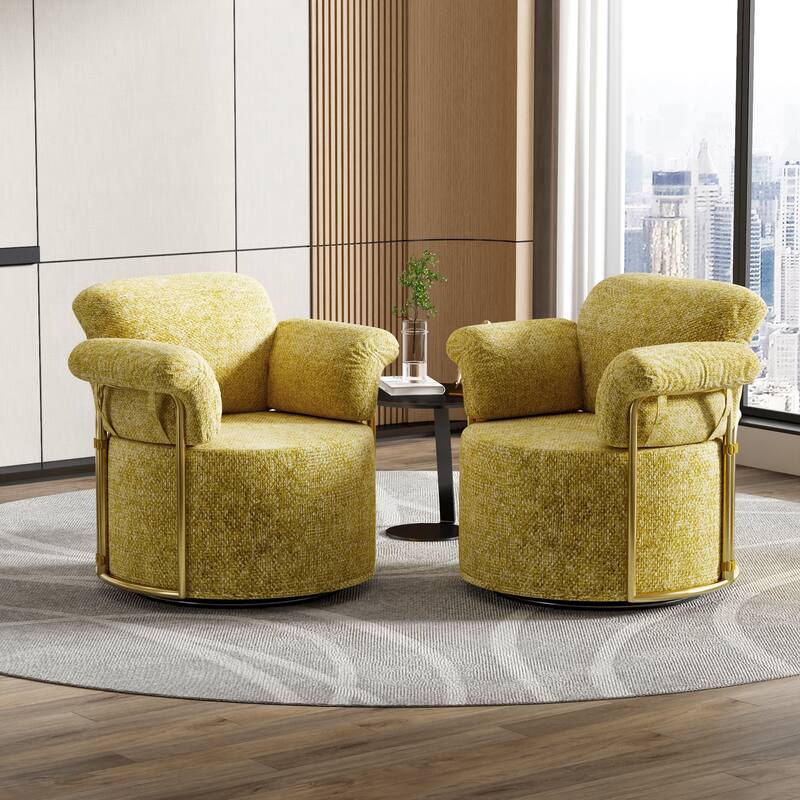 360 Degree Barrel Swivel Accent Sofa Chair, Yellow, Foam+Spring