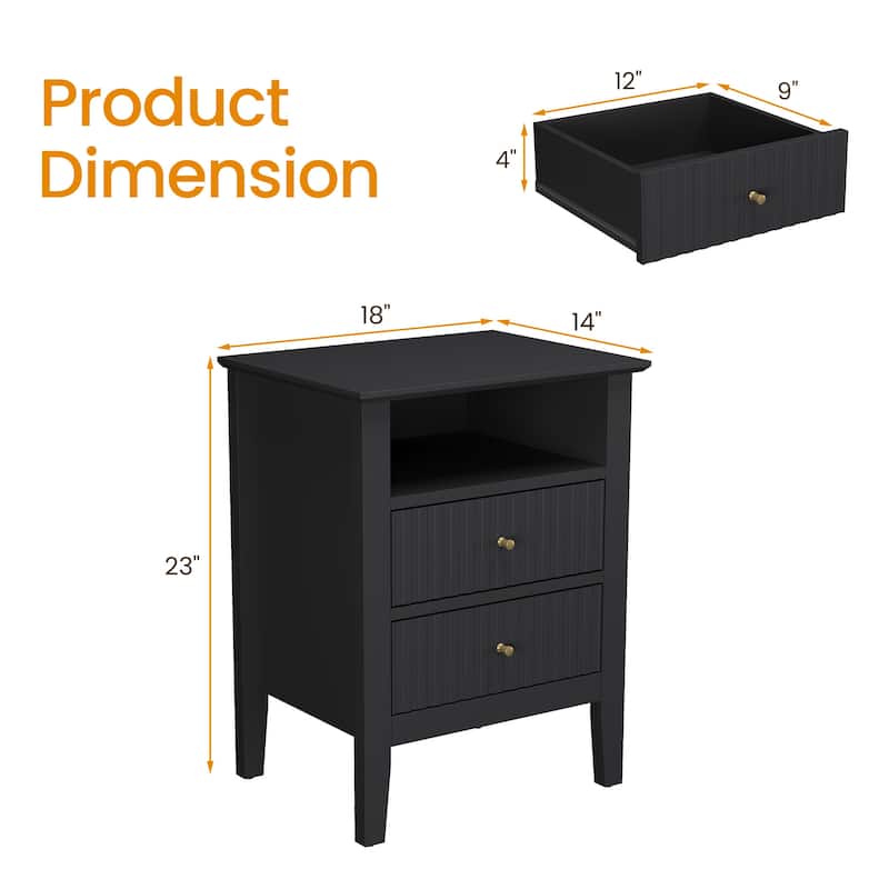 Nightstand with 2 Drawers, Set of 2
