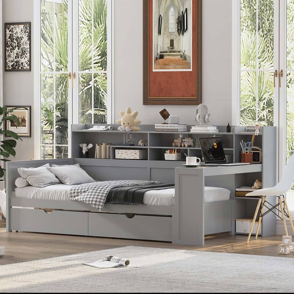 Versatile Daybed with Integrated Storage and Study Desk for Space Utilization