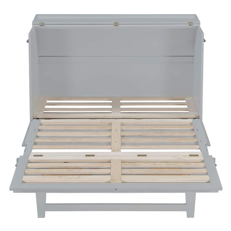 Gray Full Size Modern Murphy Bed with Drawer, USB Ports, and Outlets