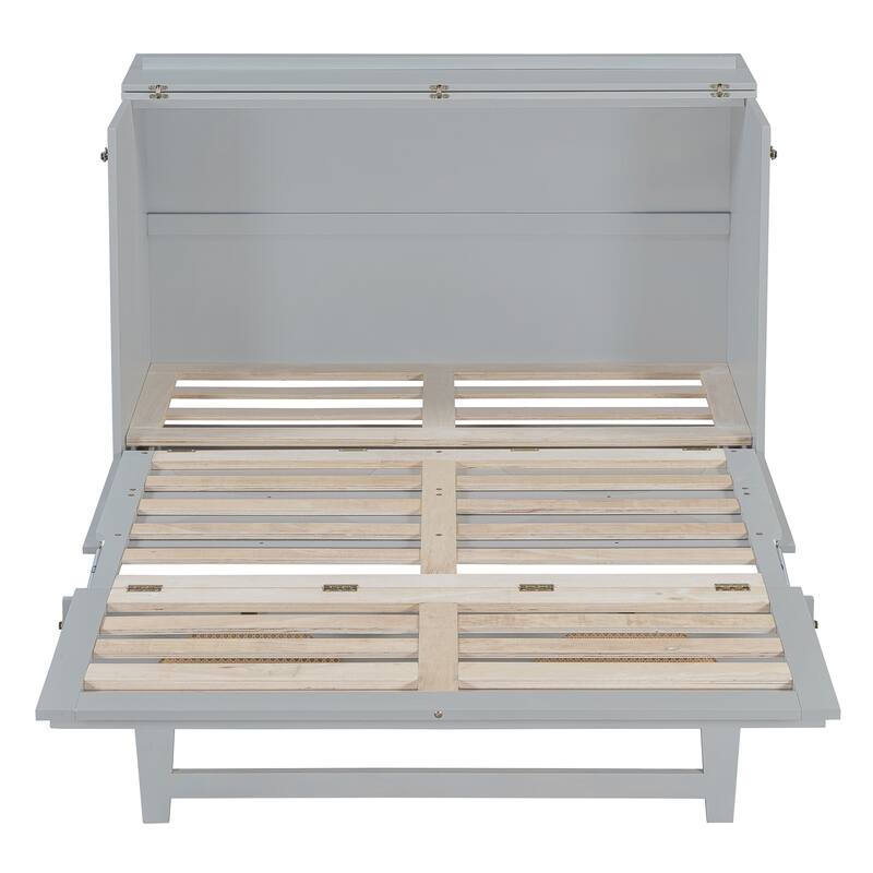 Gray Full Size Murphy Bed with Large Drawer, USB Ports, and Outlets