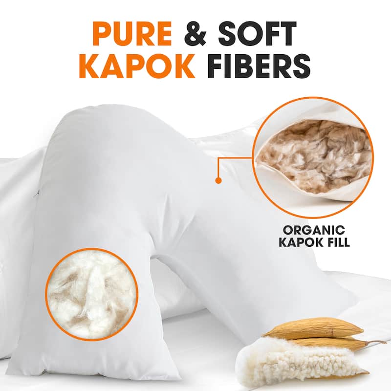 Cheer Collection V-Shaped Kapok Fiber Body Pillow with Removable Washable Cover