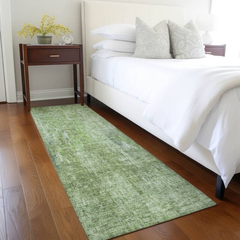 Machine Washable Indoor/ Outdoor Chantille Abstract Solid Rug - Olive - 2'3" x 7'6"