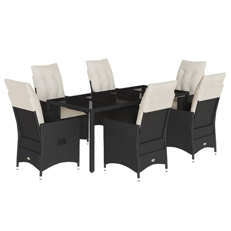 vidaXL Garden Dining Set Black PE Rattan 6-seater Adjustable Armrests - 23.2 x 22.0 x 36.2 in