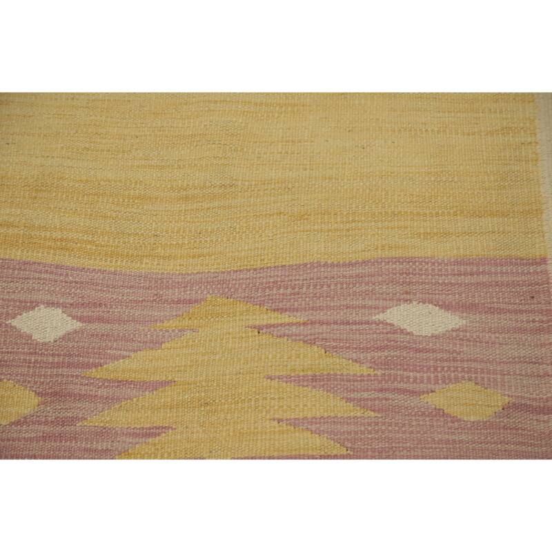 Hand Woven Oriental 100% Wool Carpet Southwestern Tribal Pink Kilim Runner Rug - 9' 8'' X 2' 8''