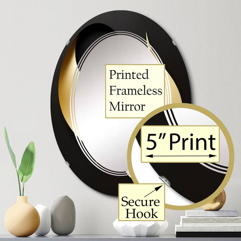 Designart 'Golden Droplets On Black' Printed Modern Geometric Wall Mirror