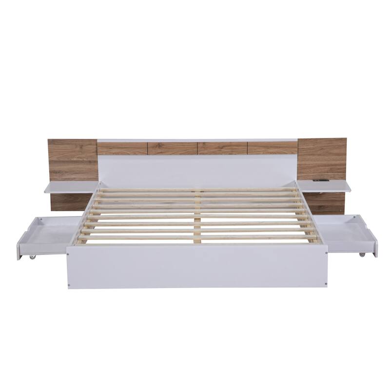 Queen Size Concise Low-Profile Platform Bed Frame with USB Charging