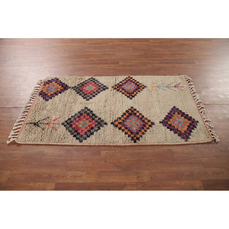 Geometric Plush Moroccan Oriental Accent Rug Handmade Wool Carpet - 3'0" x 5'4"