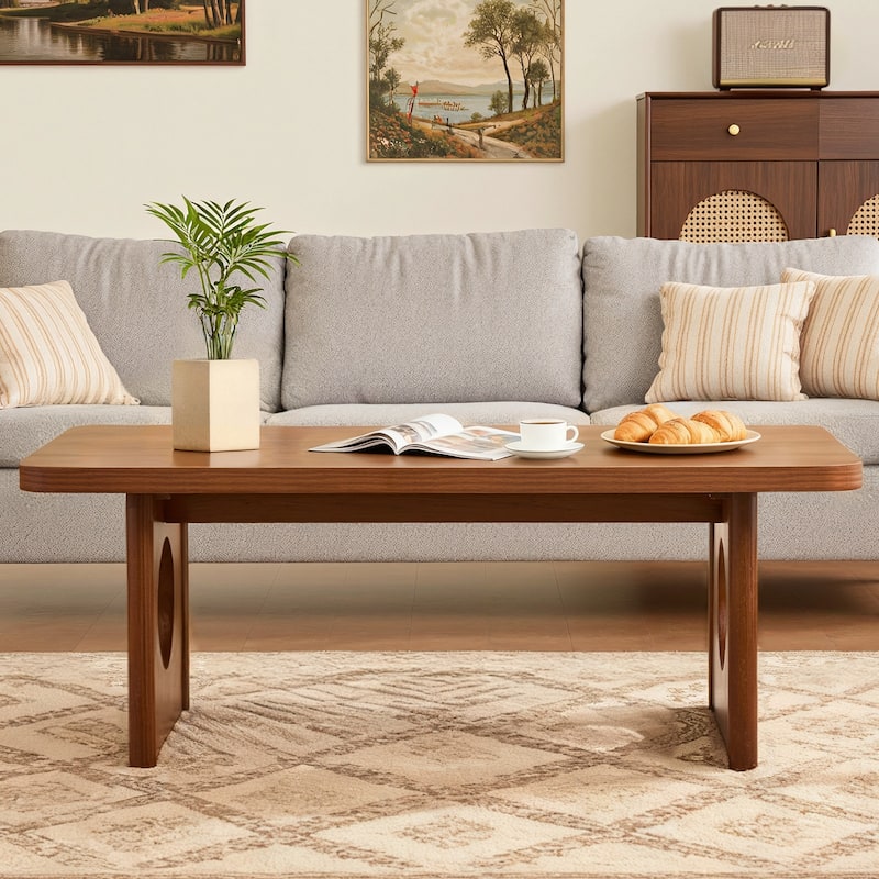 47-Inch Rectangular Center Coffee Table with Solid Pine Wood Legs - 47.24"L x 23.62"W x 17.13"H