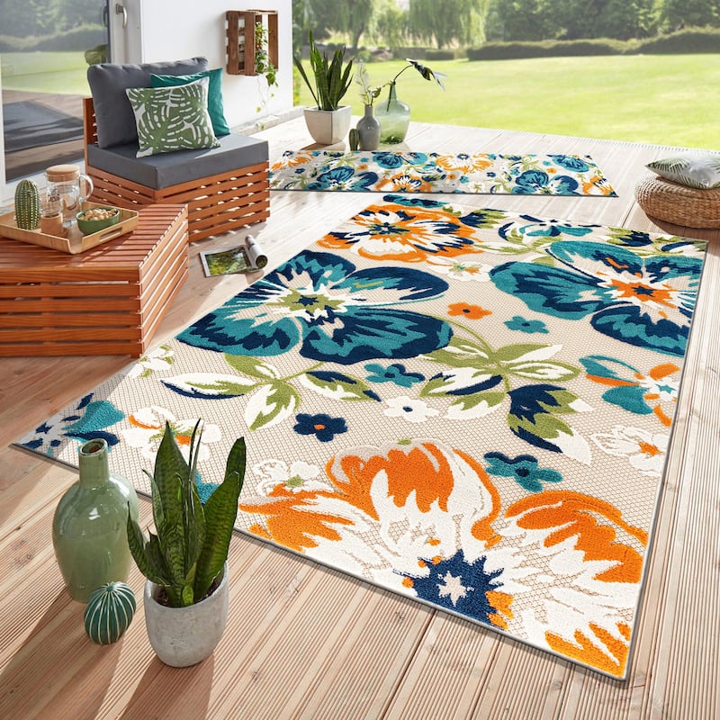 Bergamo Contemporary Floral Indoor/Outdoor Area Rug - 8' 8" X 12' - Multi
