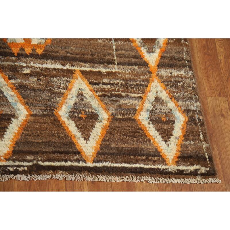 Brown Moroccan Oriental Area Rug Hand-Knotted Wool Carpet - 6'11" x 9'5"