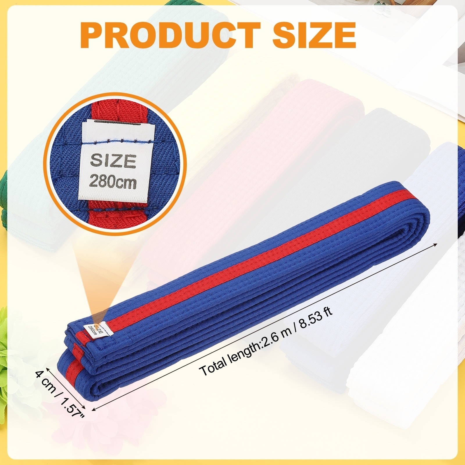 Karate Belt, Martial Arts Ranking Belts Solid Cotton Double-Layered Core Long Soft Uniform Training