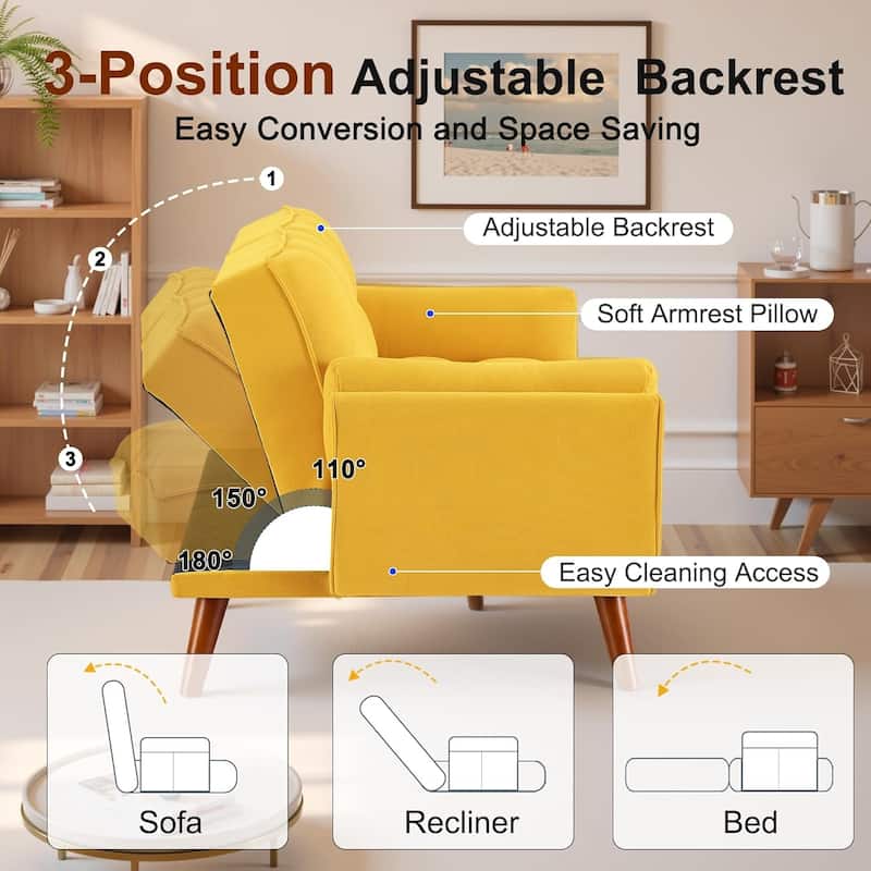 75″ Convertible Futon Sofa Bed, Small Futon Couch with Adjustable Backrest, Sleeper Sofa Couches for Small Living Room, Office