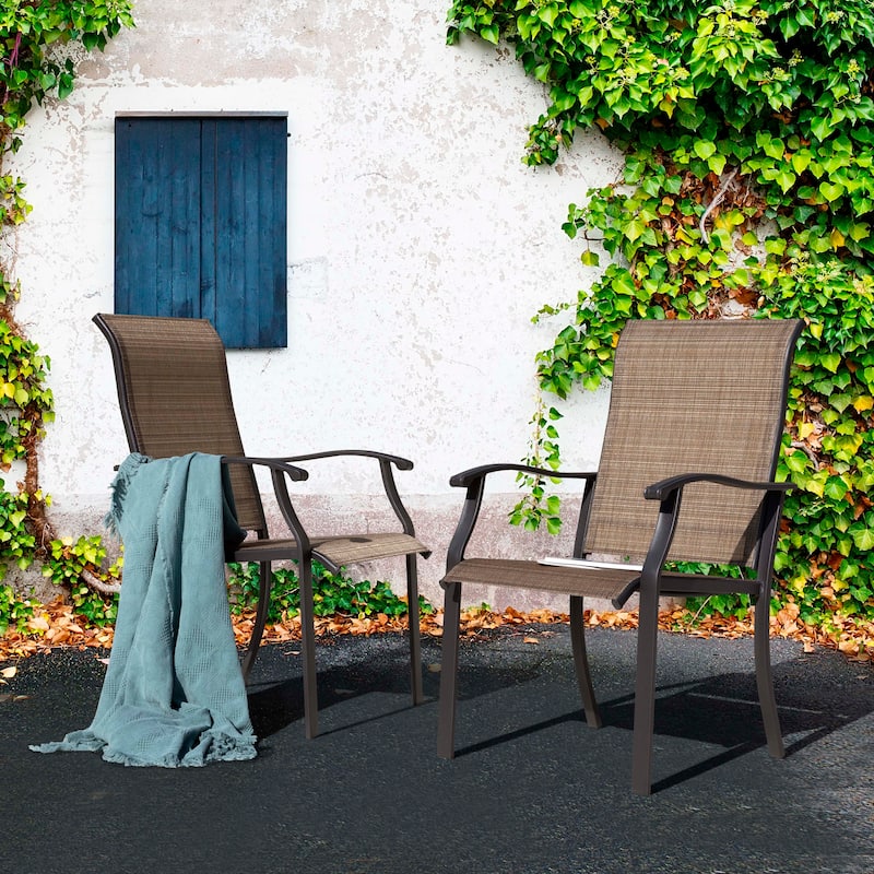 NUU GARDEN Iron Textilene Dining Chair, Brown, Set of 2