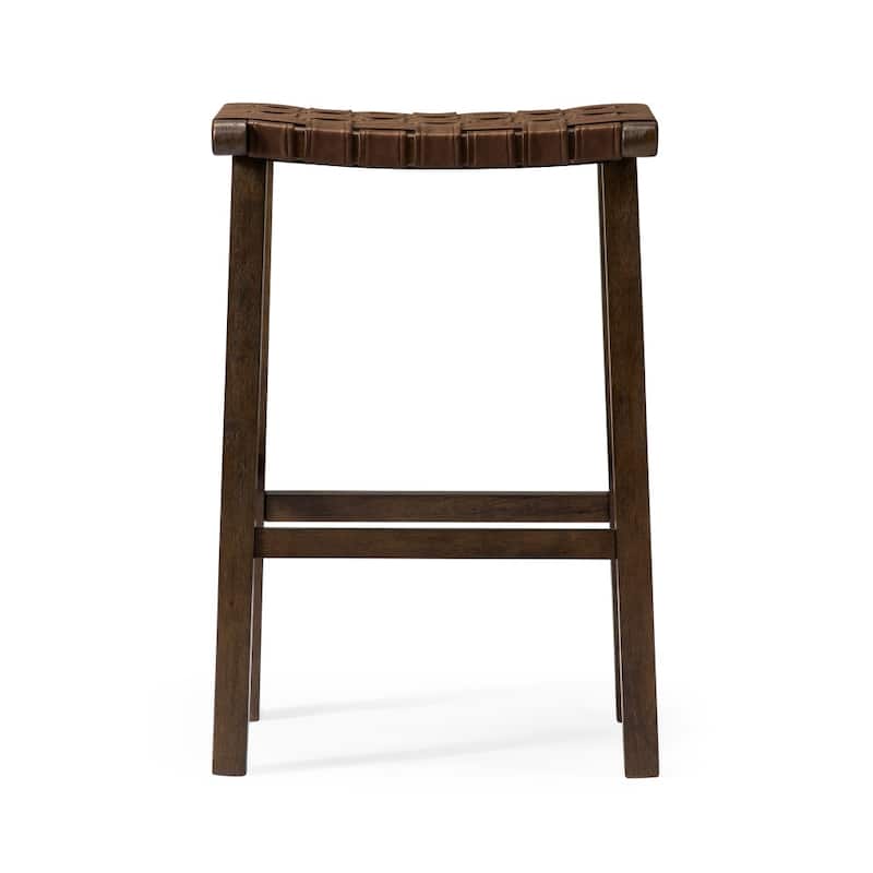 HomeRoots 30" Brown Faux Leather and Solid Wood Backless Bar Height Bar Chair