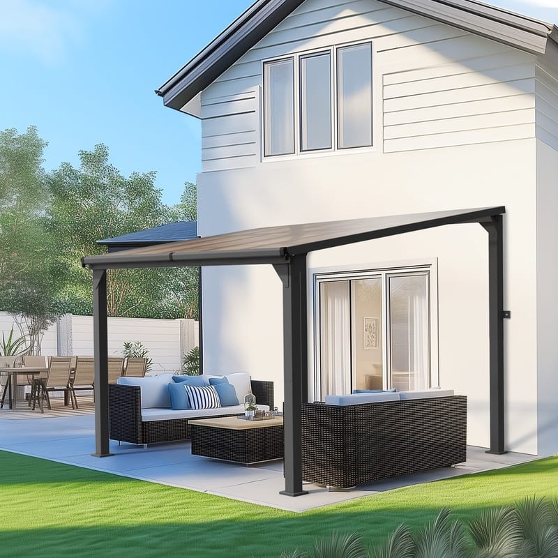 Hardtop Outdoor Gazebo Pergola Aluminum Framed with Sloping Pitched Roof for Garden, Patio, Backyard