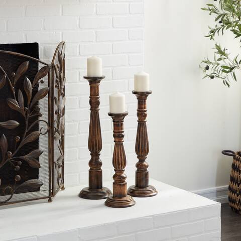 Brown Wood Traditional Candle Holder (Set of 3) - S/3 24",21",18"H