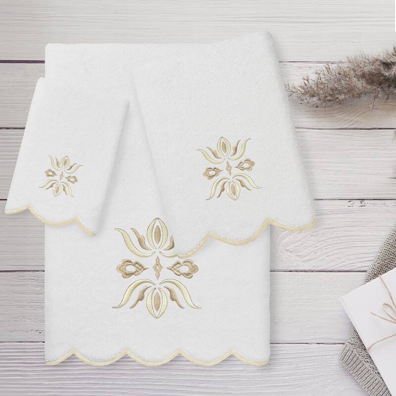 Authentic Hotel and Spa 100% Turkish Cotton FLOWER CREST Scallop Towel Collection