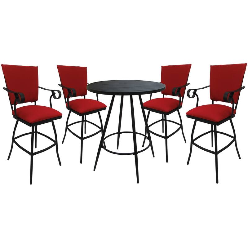 Outdoor Patio Bar Pub Set - 30" Stools Padded Back - Black Frame - 36" Table