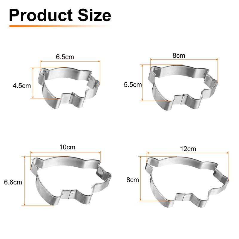 Pig Cookie Cutter Set Assorted Sizes Stainless Steel Piggy Fondant Cutters - Silver - Silver