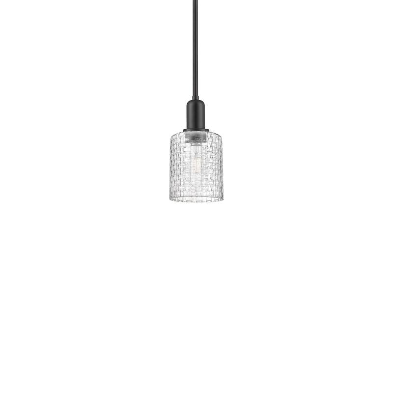 Innovations Lighting 716-1S-10-5 Cobbleskill Pendant Cobbleskill 5" - Matte Black / Clear Basket Weave
