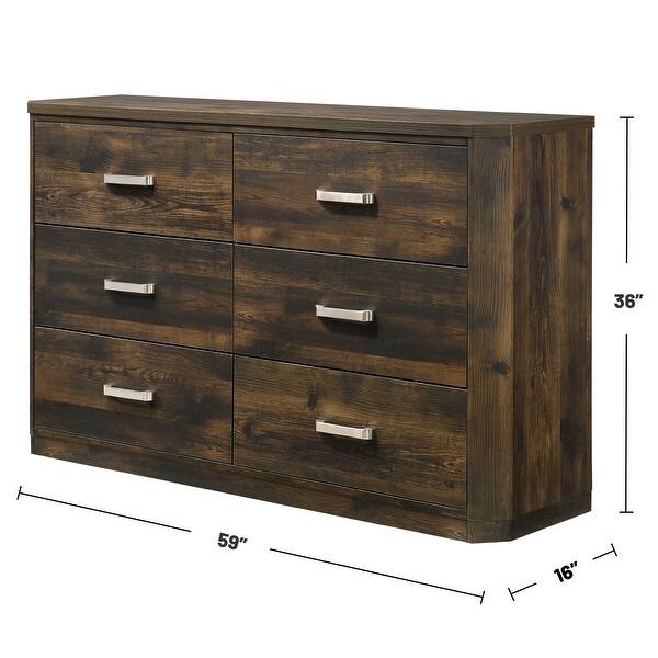 6 Drawers Wood Dresser with Metal Handle in Rustic Walnut - Bed Bath ...