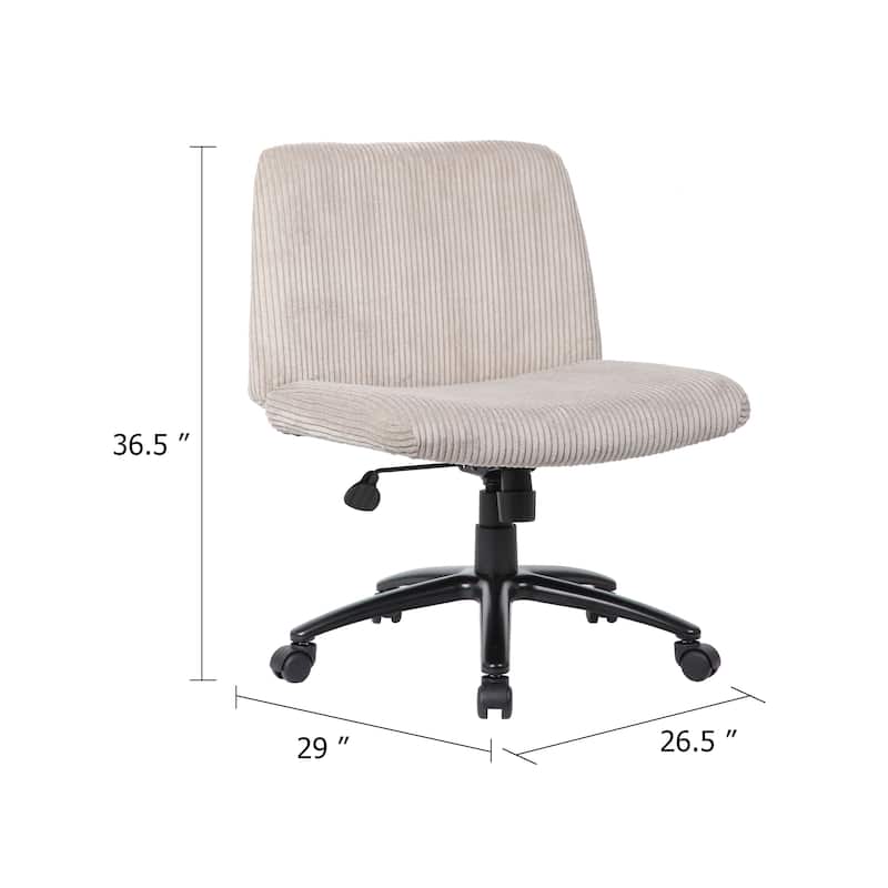 Adjustable Swivel Task Chair on Caster Wheels, Beige Corduroy, Armless