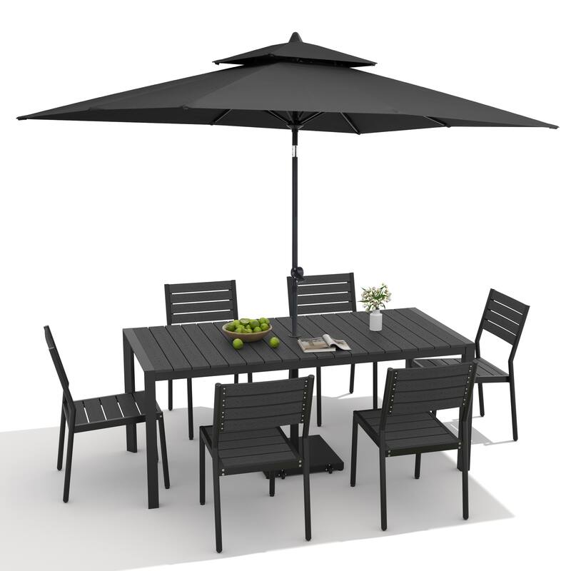 9/11-Piece Outdoor Dining Set Aluminum Table and Stackable Chairs w/10 ft Umbrella and Base