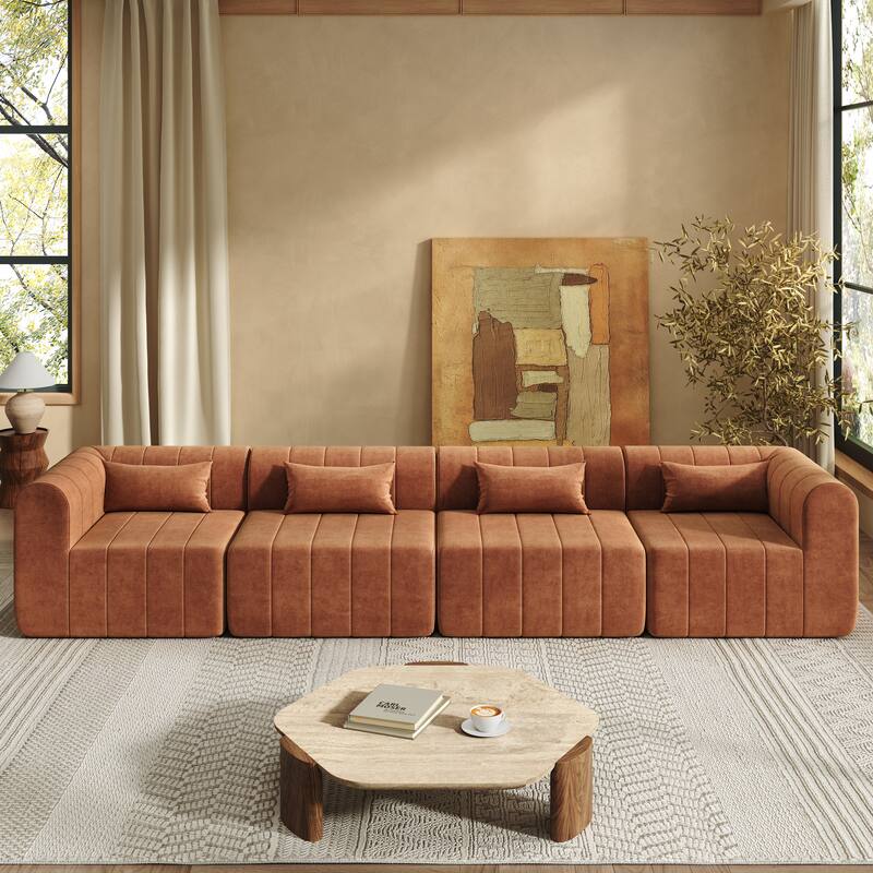 145.5" Modular Sofa Couch, Modern Sectional Sofa for Living Room, Polyester Upholstered Cloud Couch with Deep Seat