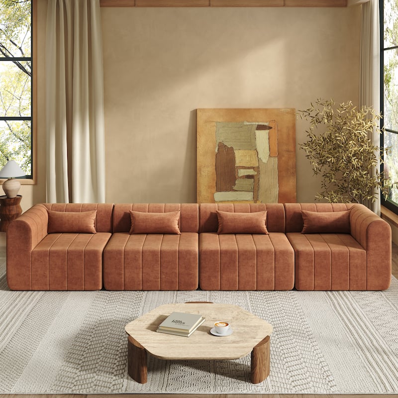 Christopher Knight Home - Modular Polyester Upholstered Sectional Sofa with 4-Piece Compressed Sponge - 145.5"