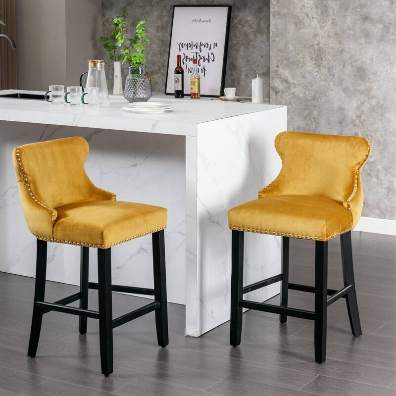Velvet Upholstered Wing-Back Barstools Set of 4