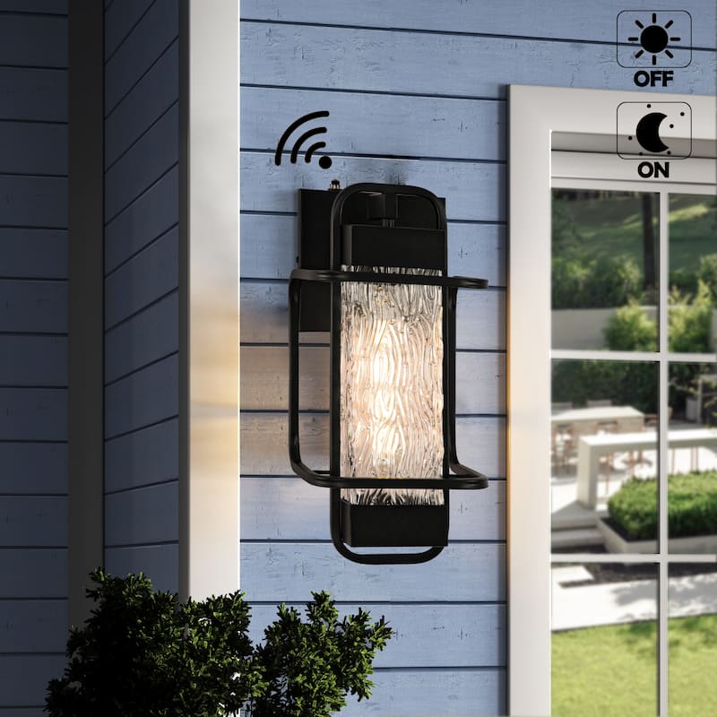 Matte Black 1-Light Glass Outdoor Wall Lighting Sconce Dusk to Dawn