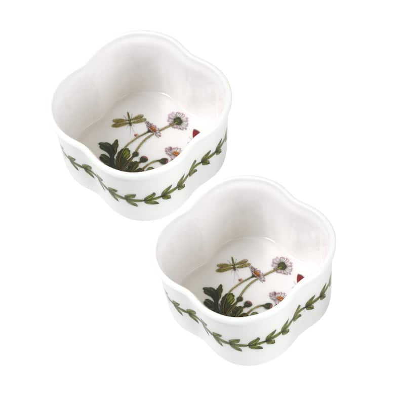 Portmeirion Set of 2 Botanic Garden Scalloped-Shaped Ramekins - 3.5 inch - Daisy
