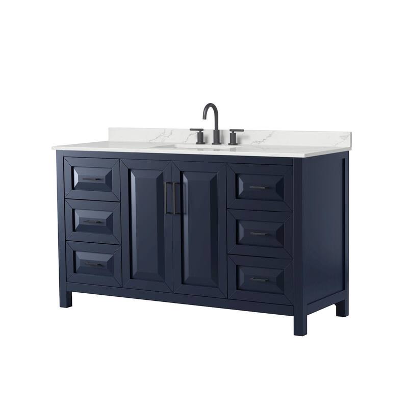 Wyndham Collection WCV252560S-QTZ-US3MXX Daria 60" Free Standing - Dark Blue / Giotto Quartz Top / Matte Black