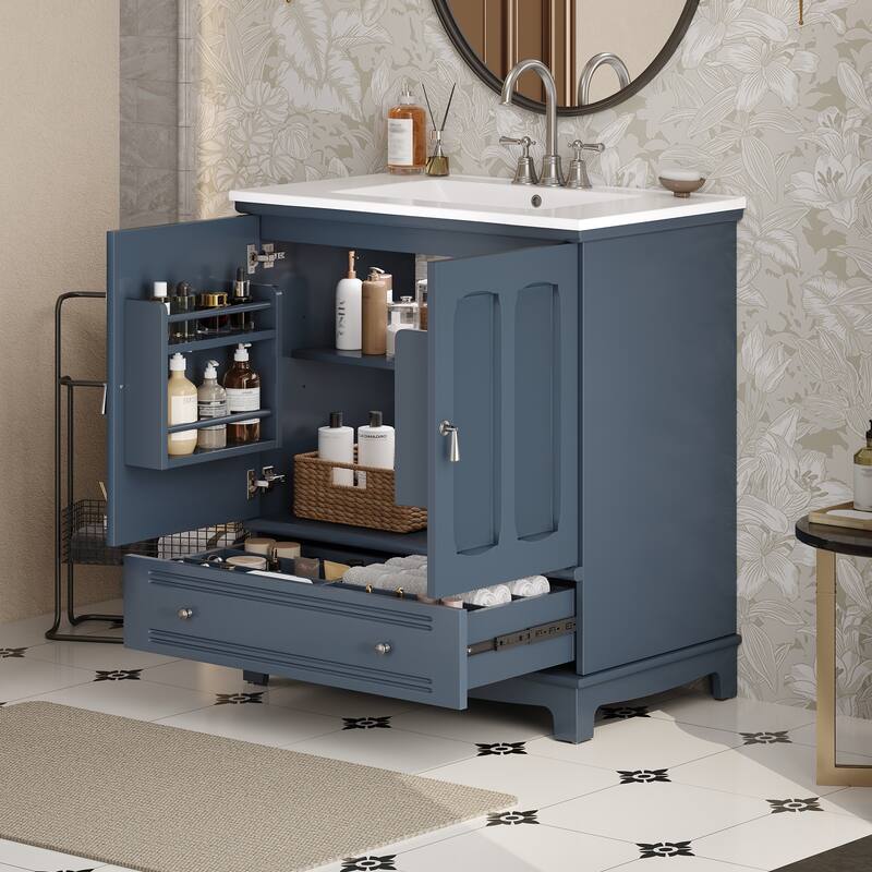 30'' Freestanding Bathroom Vanity with Integrated White Ceramic Sink - 30'' x 18.4'' x 33.8''