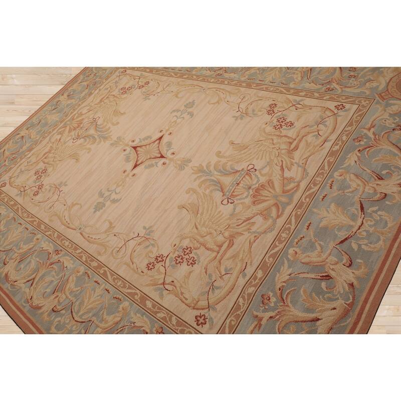 7'6''x9'6'' Hand Woven Wool Beige French Aubusson Needlepoint Area Rug - 7' 6'' x 9' 6''