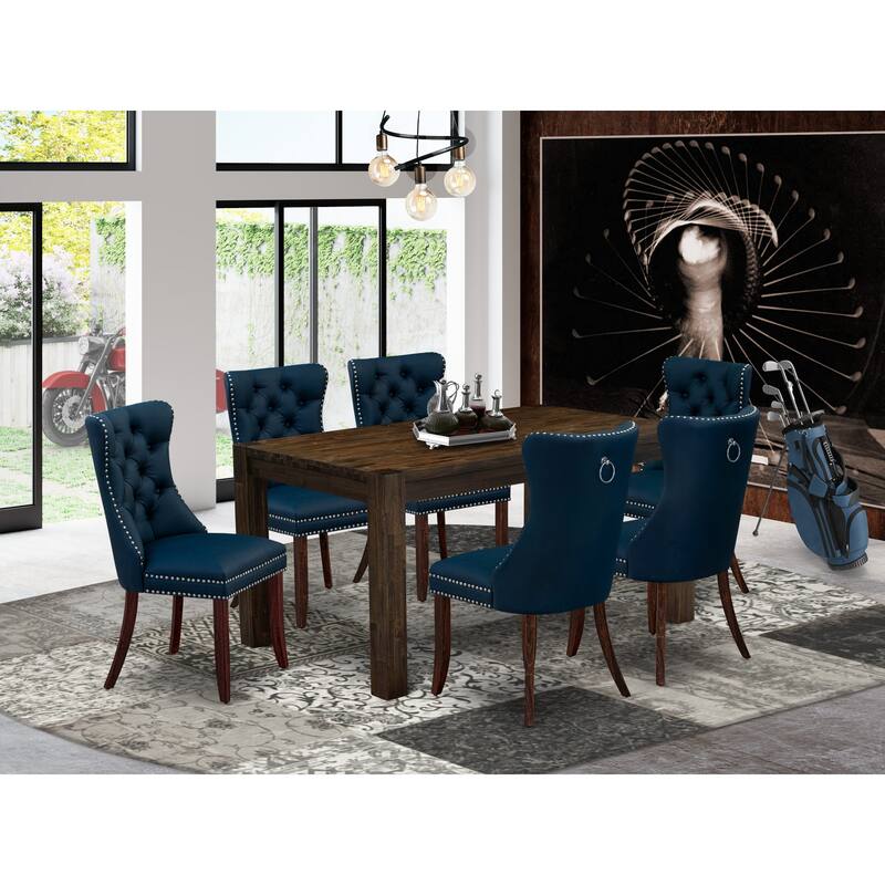 East West Furniture Dining Set- a Rustic Wood Kitchen Table and Upholstered Chairs, Distressed Jacobean (Pieces Options) - CNDA7-07-T29