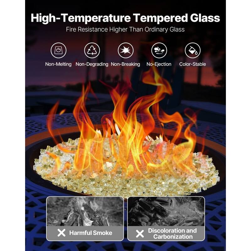 Gold Tempered Crushed Glass Fire Pit Glass Rocks 10 lbs Heat Resistant - 1/2 inch