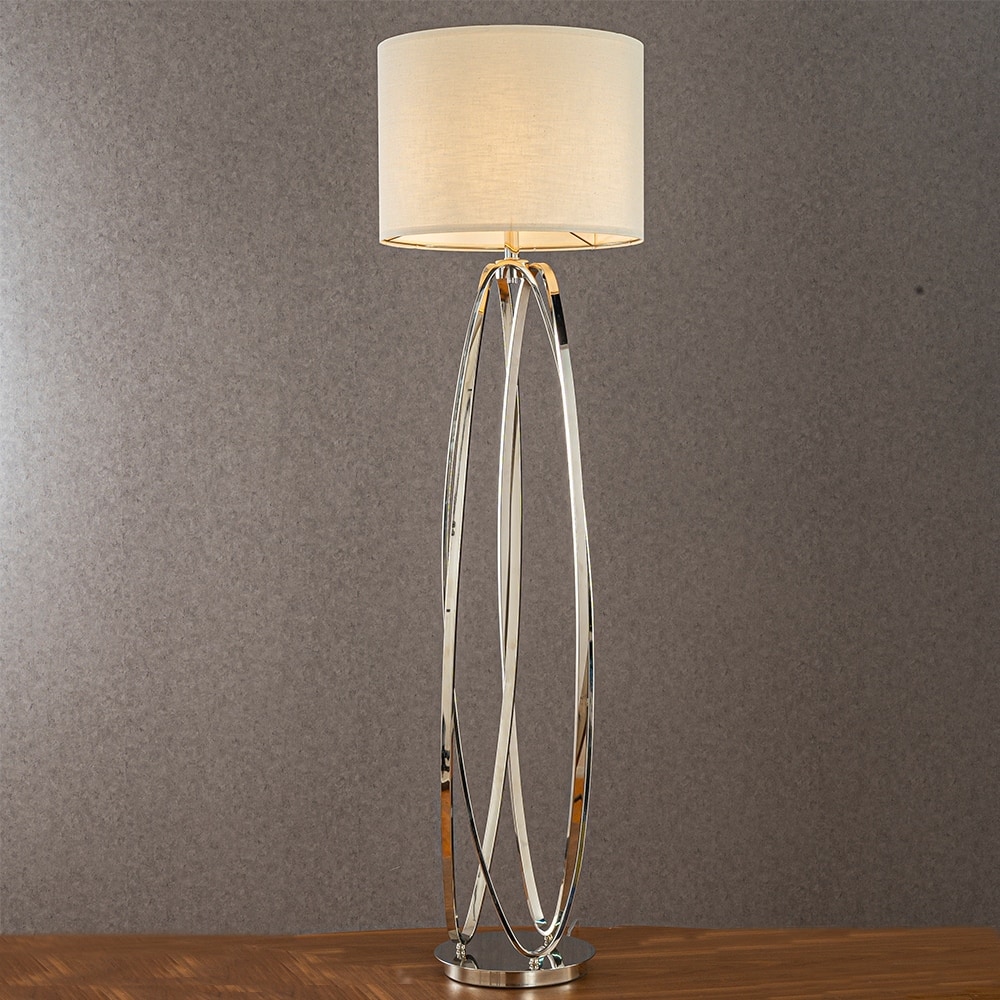 CraftHome 62'' Elegant Modern Polished Nickel Metal Floor Lamp With Ivory Fabric Drum Shade For Living Room - W14''