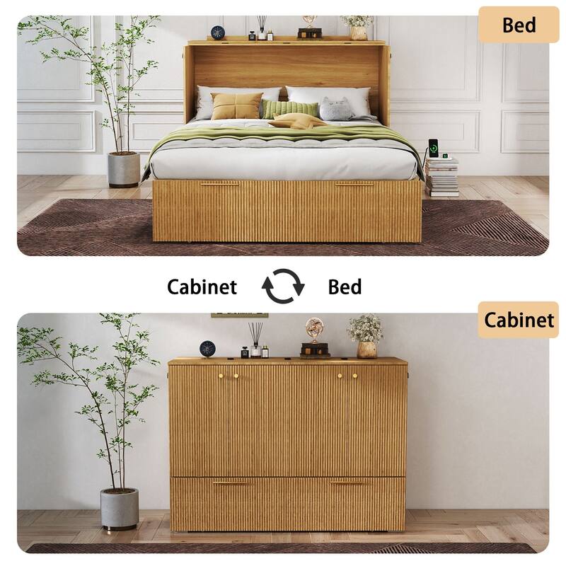 Full Size Murphy Bed with USB Port and a Large Drawer