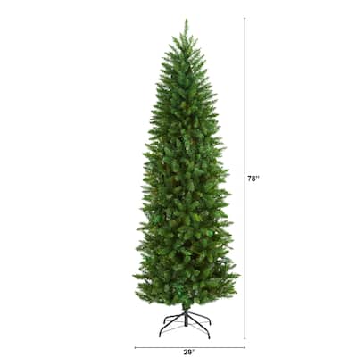 6.5ft. Slim Pine Artificial Christmas Tree with 851 Branches - Sleek Seasonal Holiday X-Mas Display