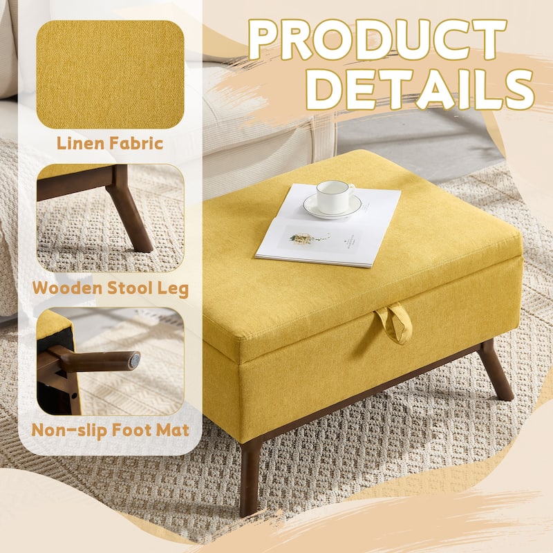 Mid-century Modern Square Coffee Table, Storage Ottoman with Flip Top, Shoe Bench with Hidden Storage Compartment