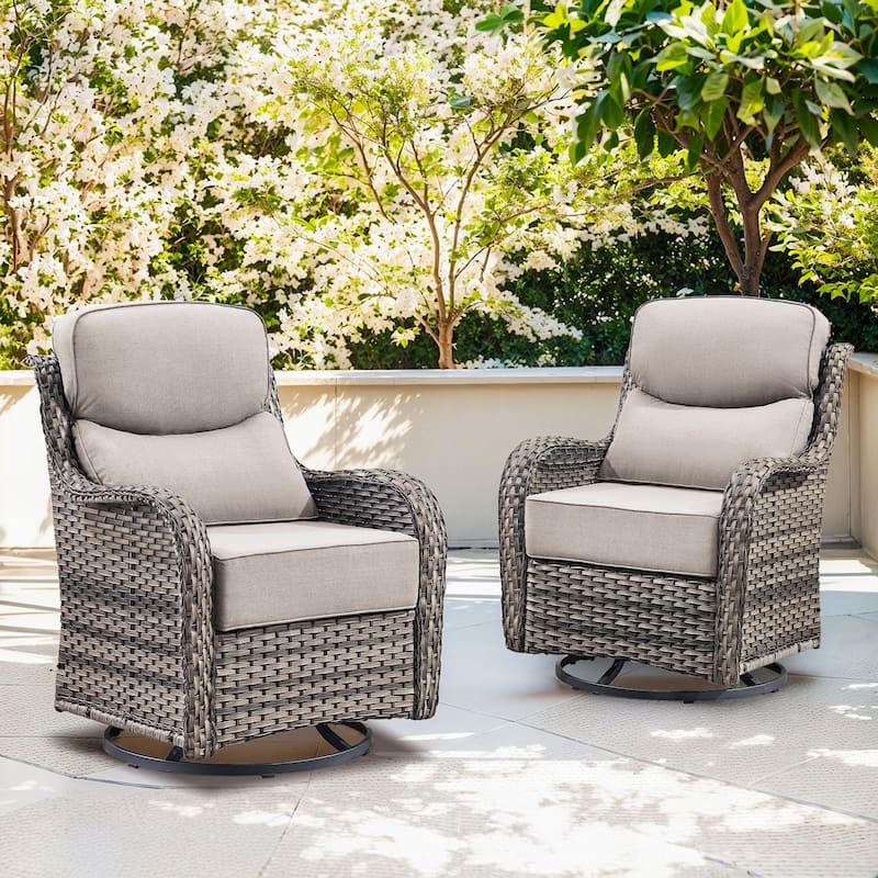 779657388297 Outdoor Swivel Glider Chairs with 4Inch 5Inch 6Inch Cushion - Grey Wicker Beige Cushion - 2 Pieces Swivel Chair with 6 Inch Cushion