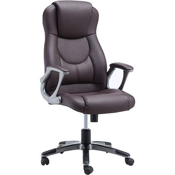 Luxuriously Padded High Back Black Leather Executive Office Chair with Lumbar  Support